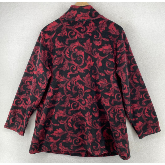 SUSAN GRAVER Jacket M Baroque Floral Fleece Blazer Button Front Red Black - Picture 3 of 14